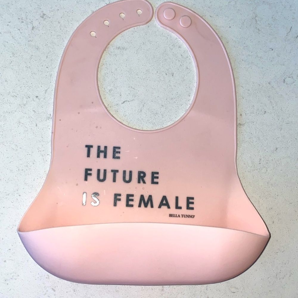 Bella Tunno The Future Is Female Pink Silicone Baby Bib Catch All Pocket